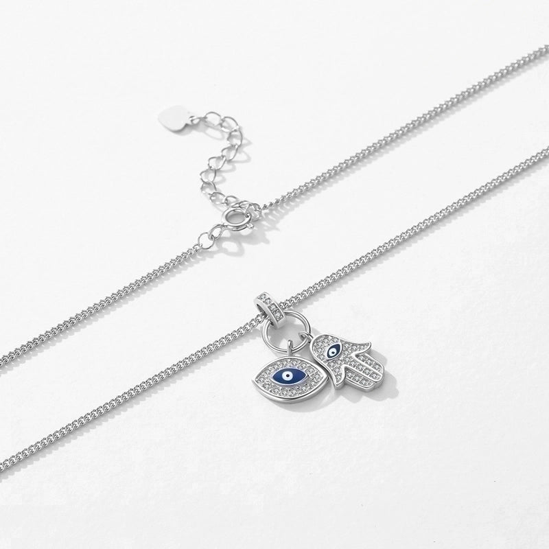 925 Sterling Silver Zircon Cuban Link Chain Plating Inlay Devil'S Eye Pendant Necklace