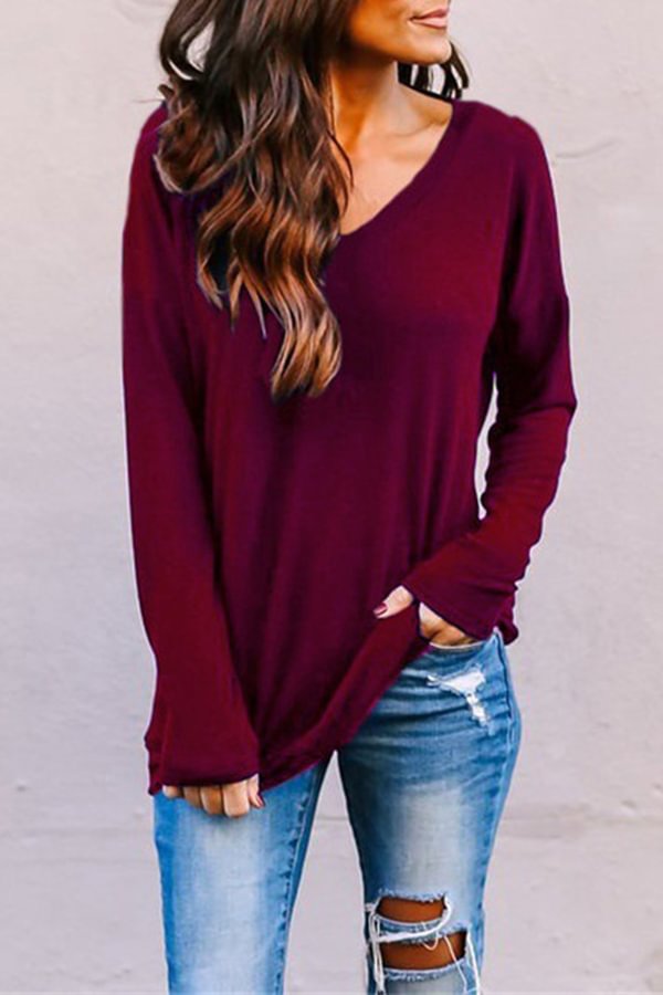 Solid Color Twisted Hollow Backless Long-sleeved Shirt