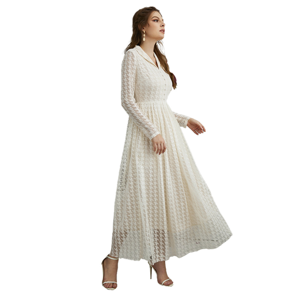 Mature Women Casual Mesh Hollow V-neck Dress