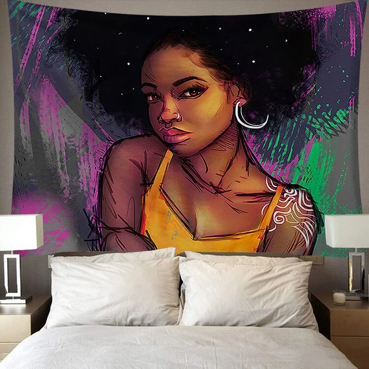 Black Art Tapestry Afro African American Woman Couple Red Wine Love Meditation Hippie Hip Hop Girl Wall Hanging Cloth Tapestries