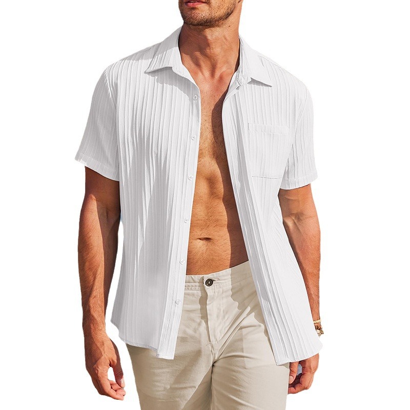 Men's Outdoor Casual Texture Casual Loose Pleated Short Sleeved Shirt