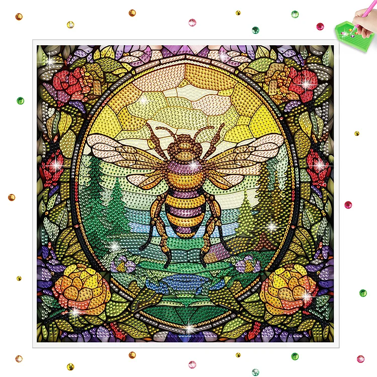 Diamond Painting Sticker Stained Glass Bee Diamonds Mosaic Stickers for Kid Gift