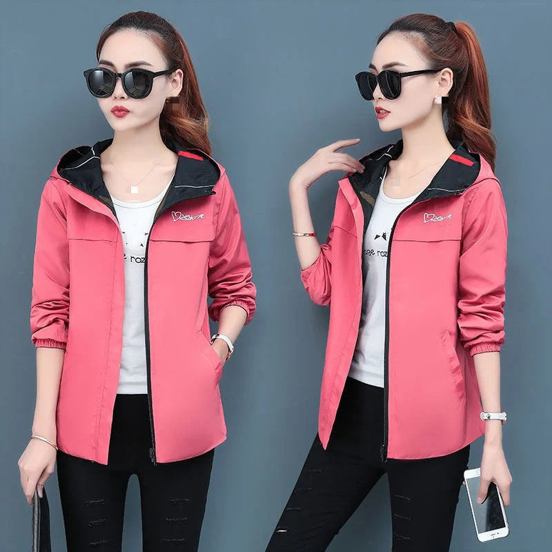 2021 Spring Autumn Women Jacket fashion Hooded Two Side Wear Cartoon Print Outwear women Loose Coat female Windbreaker tops P369