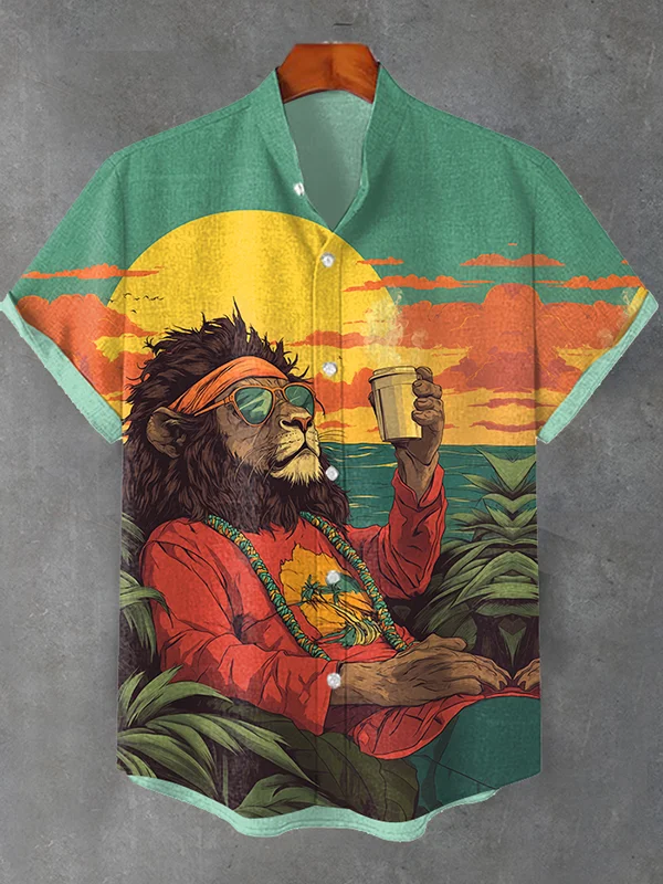 Men's Hippie Soul Reggae Lion Holiday Cafe Art Print Shirt