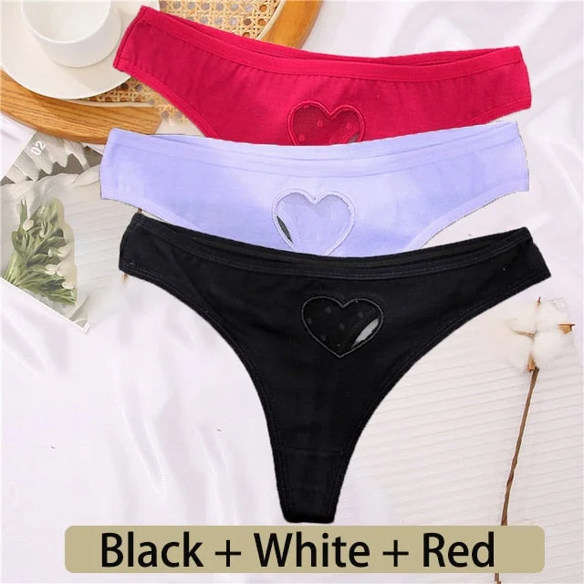 3PCS/Set Cotton G-String Seamless Thong Women Transparent Heart Low Waist Panties Ladies Underwear Panty Comfortable Lingerie