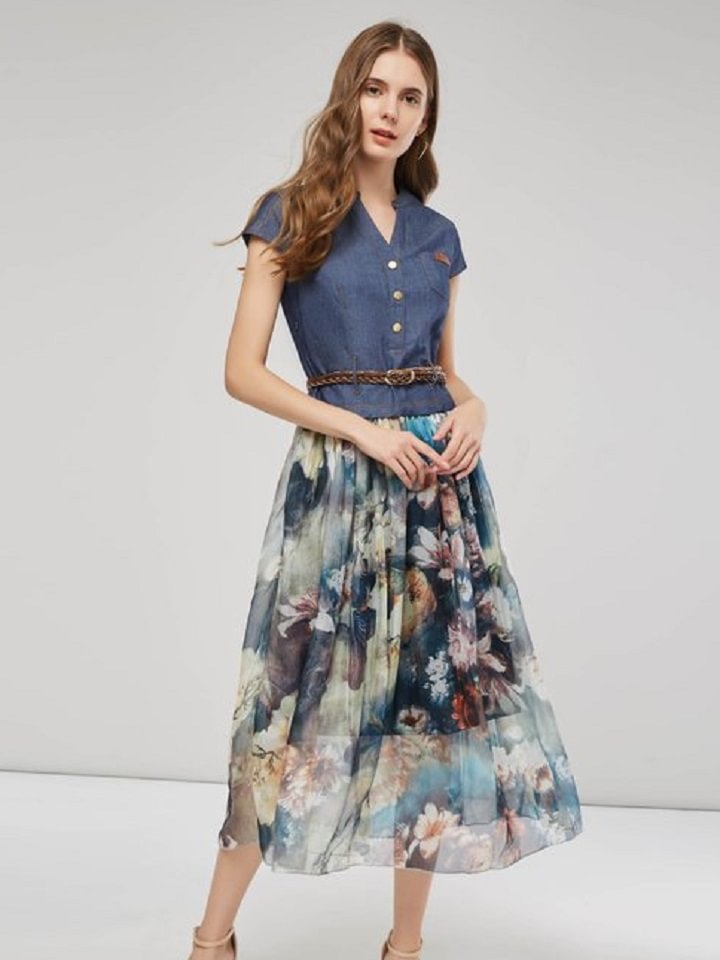 Printed Slim Jeans Dress