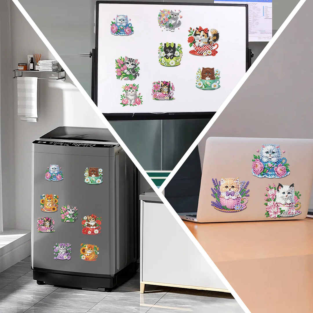 20Pcs Cat DIY Diamond Painting Magnets Kits for Beginners Adults DIY Crafts