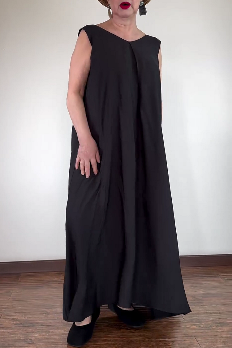 Plain V Neck Open Back Sleeveless Linen Casual Maxi Dresses [Pre Order]