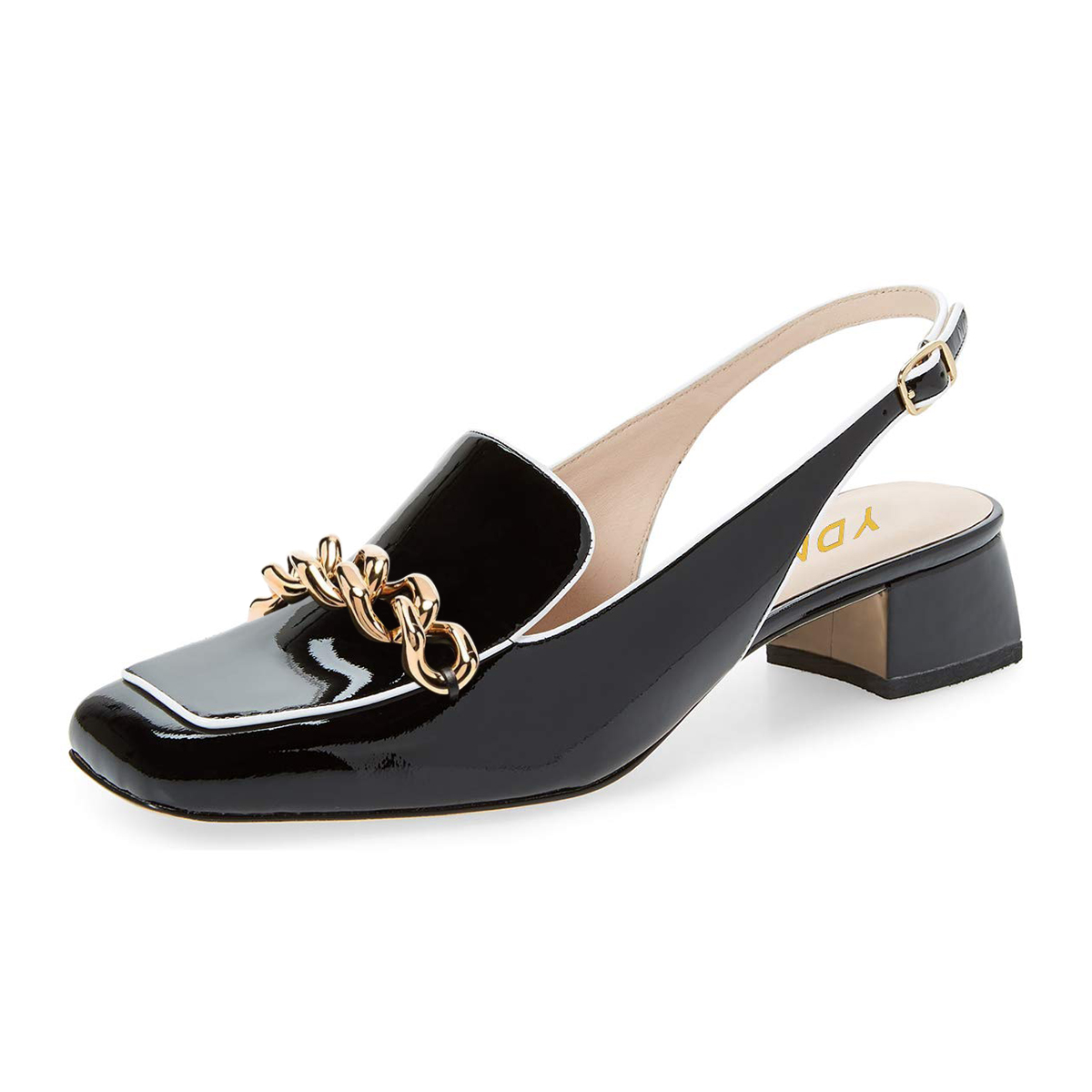 Black&White Square Toe Sandals Chunky Heel Slingback Sandals