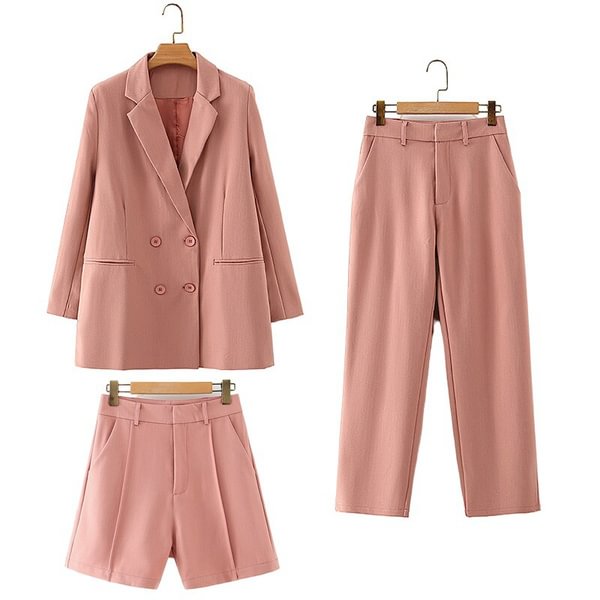 Tmoda457 Za Women Vintage Candy Color 3 Pieces Set Office Blazer Jacket Coat Pencil Pant Suit Casual Shorts Trouser Outfits - Shop Trendy Women's Fashion | TeeYours