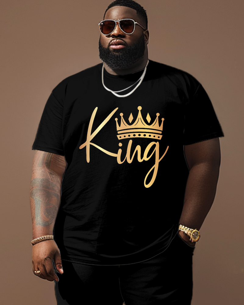 Men's Plus Size King With Crown Pattern Round Neck Short Sleeve Tee