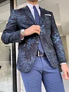 Lazio Navy Blue Slim Fit Tropical Blazer