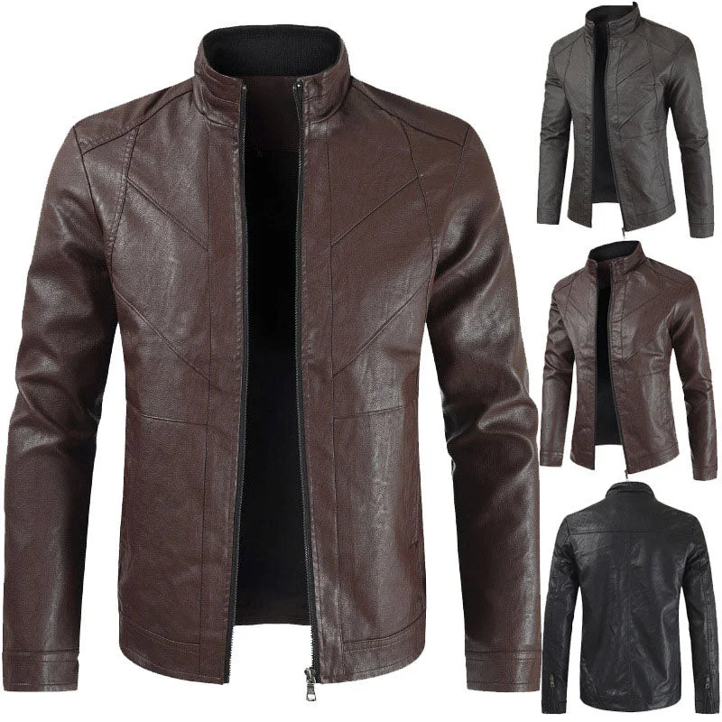 Autumn Winter Styles Leather collar zipper jacket For Men