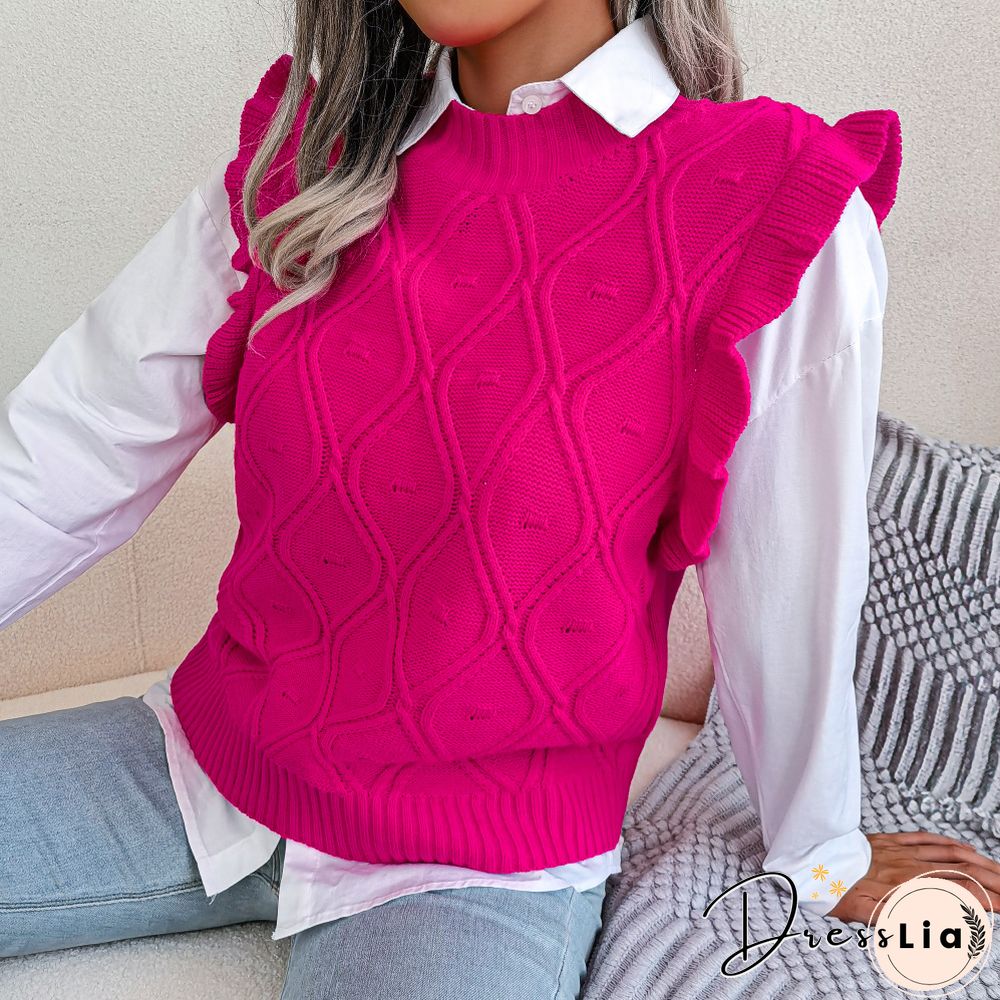 Fashion Knitted Sweater Vest For Women Fall Sweaters New Casual Solid Wood Ear Tanks Tops Sweater Women's Pullovers