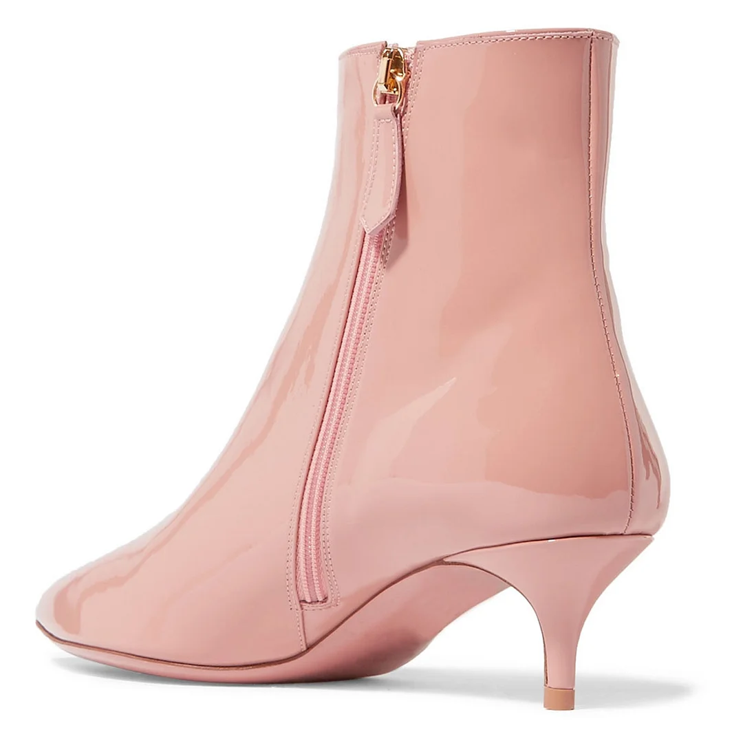 Pointed Patent Leather Side-Zip Fashionable Light Pink Ankle Booties