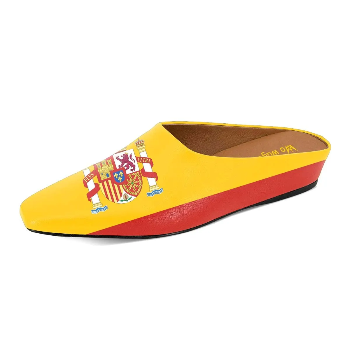 Yellow and Red Spanish Flag Print Wedge Heel Mules for Women