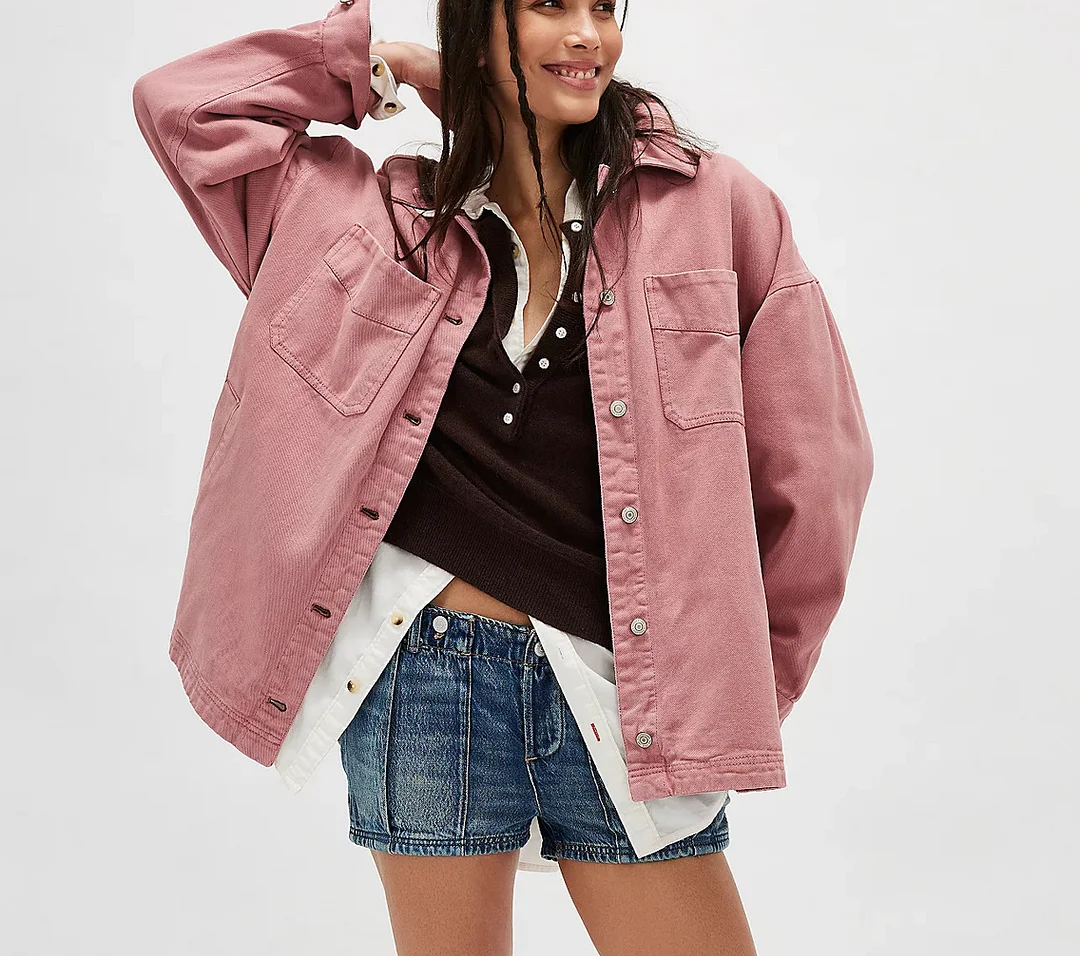 Women's Casual Pocket Side Split Denim Jacket