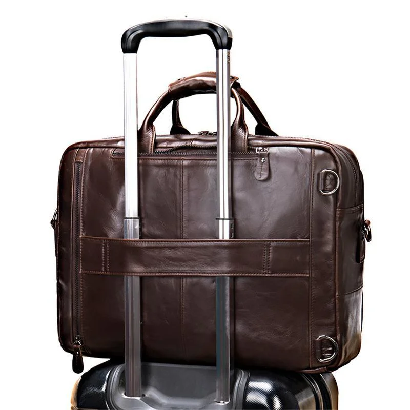 Men's Briefcase 17 Inch Computer Bag Leather Multi-Function Handbag Business Travel Bag
