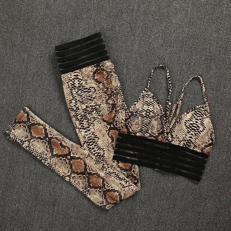 Skinny Sexy Gym Tracksuit Women Leopard Printed Skinny Fitness Two Piece Set Outfits Running Training Workout Sportswear