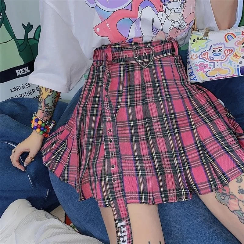 Gothic Cool Girl Heart Plaid Skirt SP15786