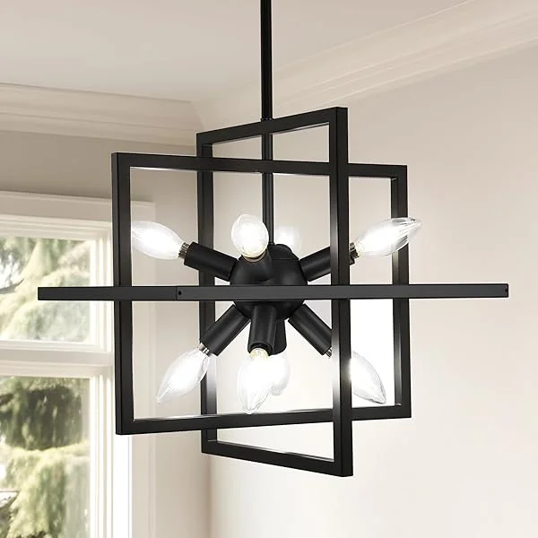 8-Light Black Farmhouse Chandelier, Rustic Vintage Hanging Light Fixture for Dining Room, Living Room, Kitchen, and Foyer