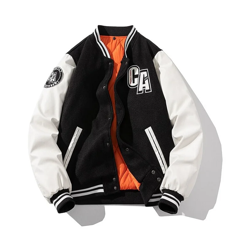 Wlkwo Wlkwo   New Luxury Woolen fabric Mens Windbreaker Patchwork PU sleeves Letter embroidery Jacket Winter Thick Baseball Coat Bomber jacket