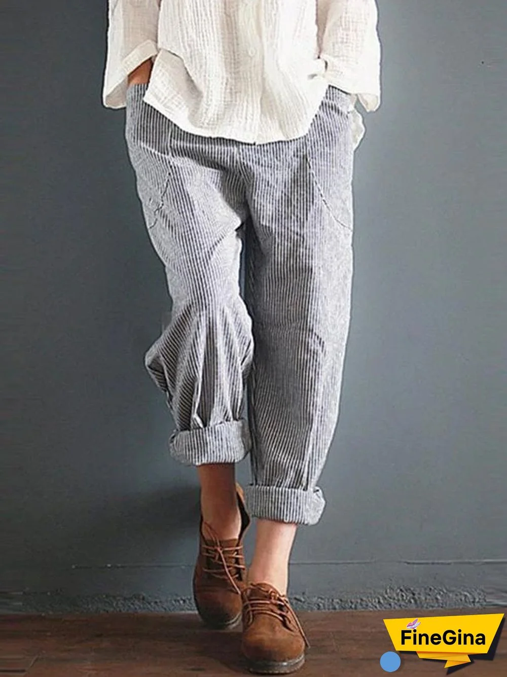 Women's Casual Striped Cotton Pants