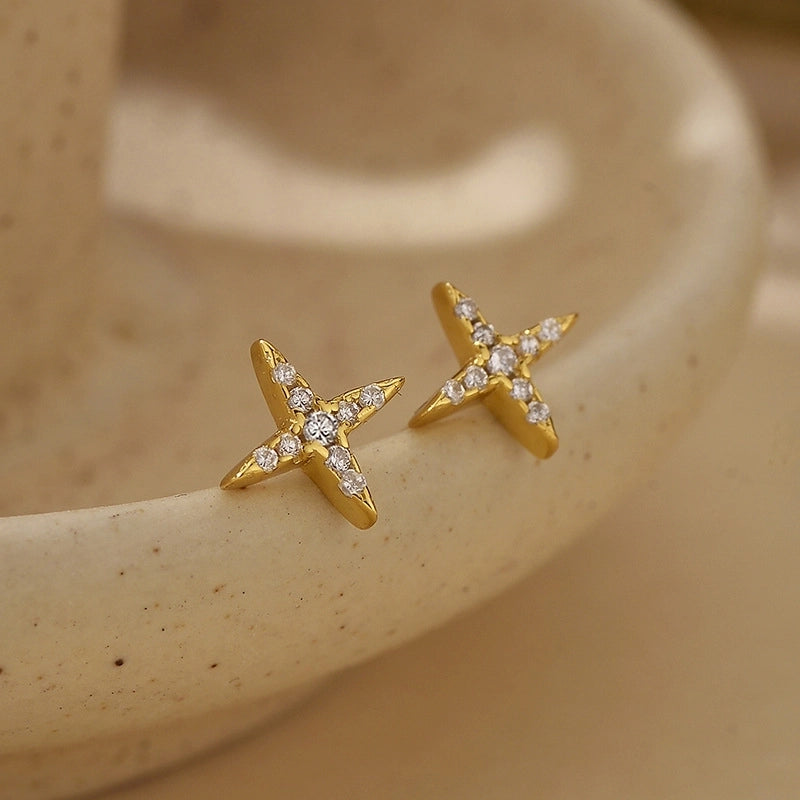 1 Pair 925 Sterling Silver 925 Sterling Silver Earrings Star Ear Studs