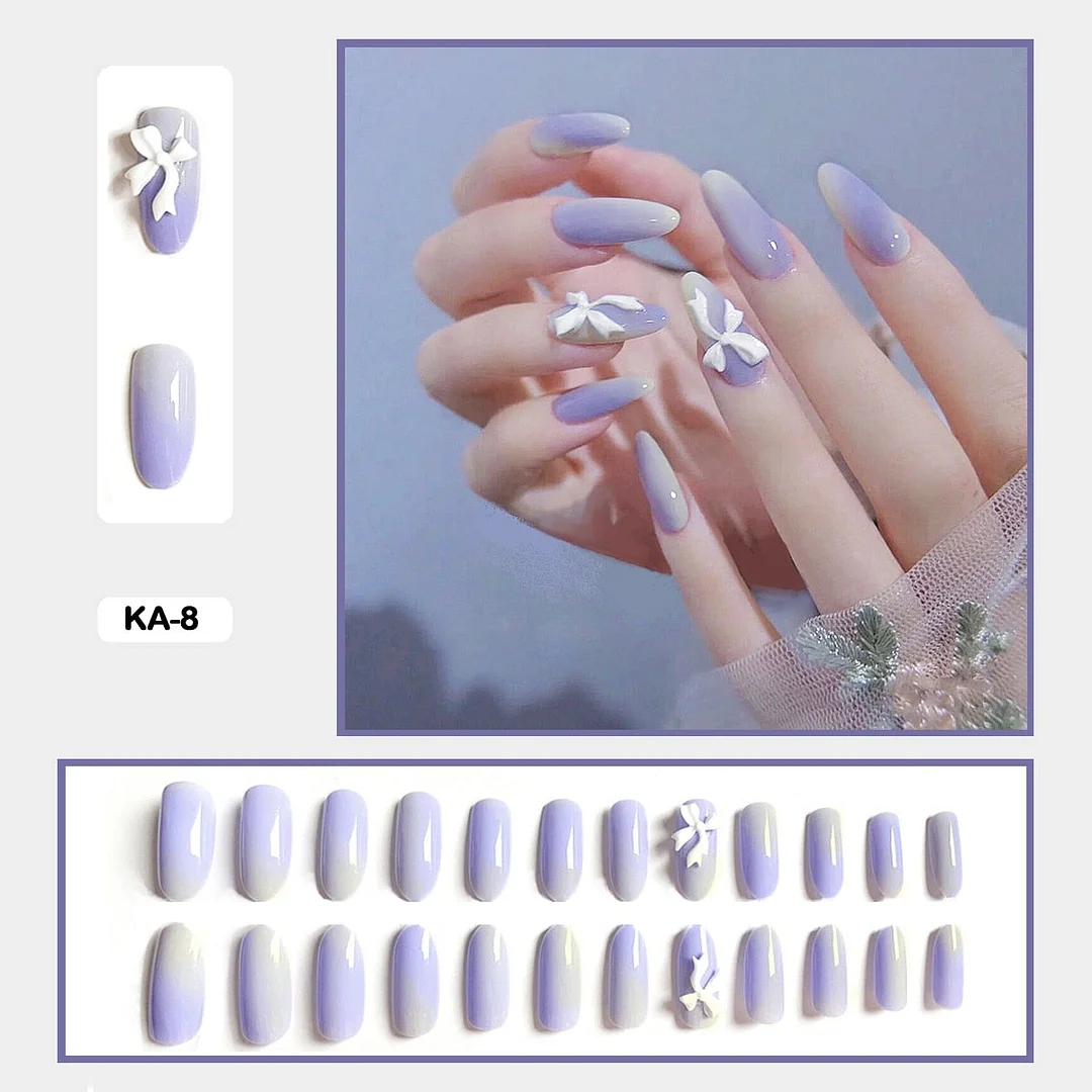 Butterfly Lovely Girl Nail Art Wearable Press On Fake Nails Tips With Glue And Sticker 24pcs/box With Wearing Tools As Gift-Nail Inspo