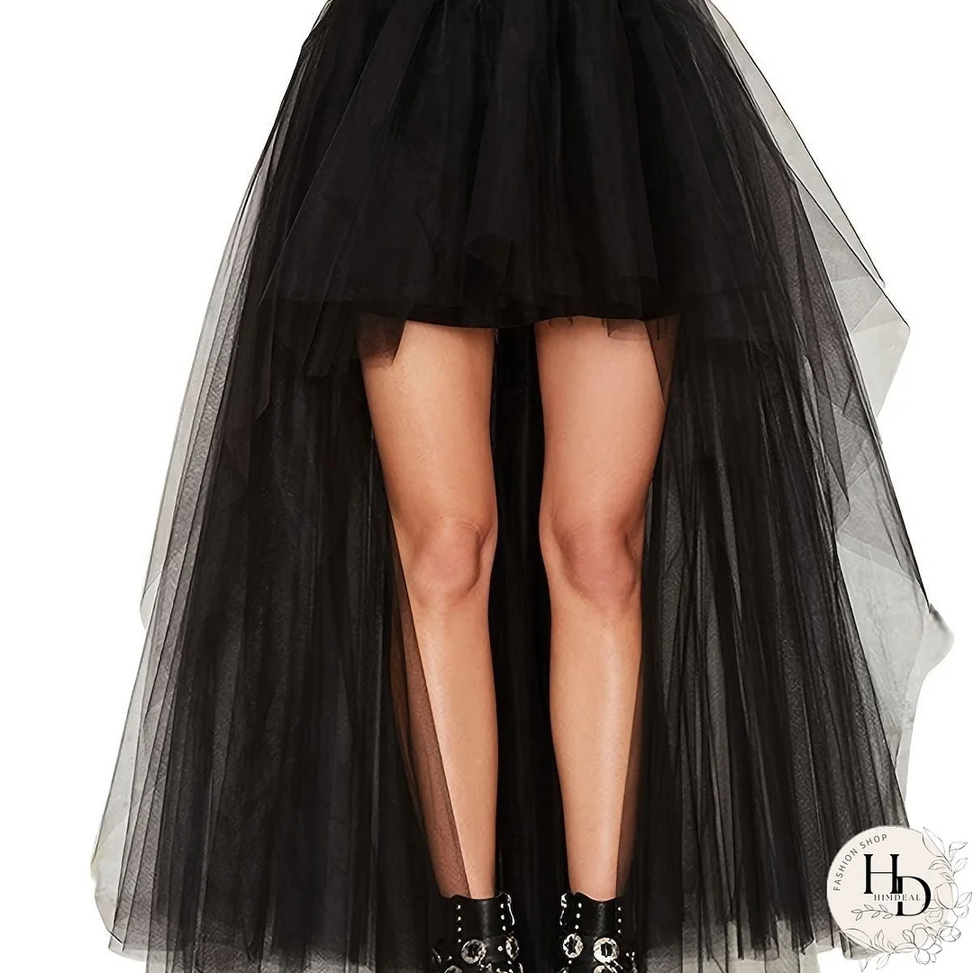 1PC Fashion Bridal Skirt Strut Skirt Summer Puffy Skirt Black Mesh Skirt Front Short Back Long Puffy Skirt Dress Up Accessories