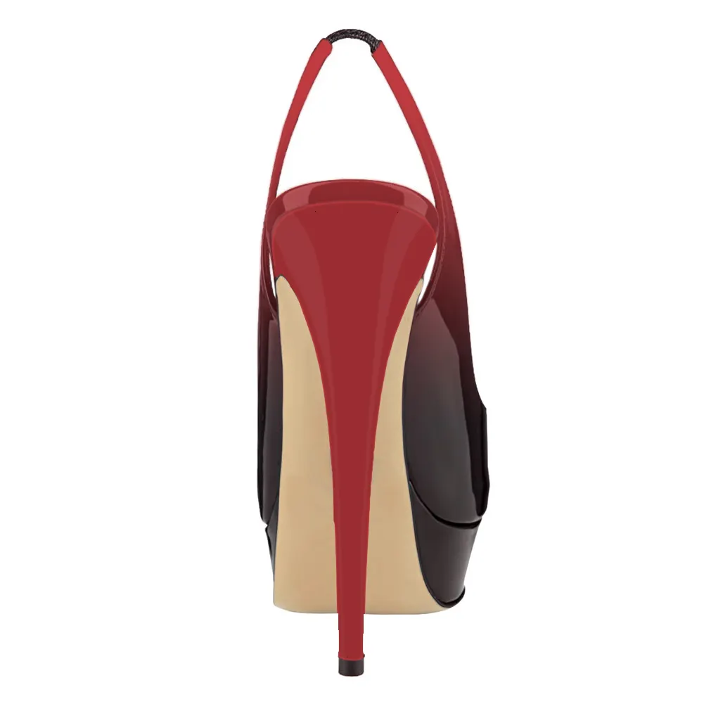 150mm Slingback Sandals Platforms Sky High Party Gradient Color Red Black Pumps-vocosishoes