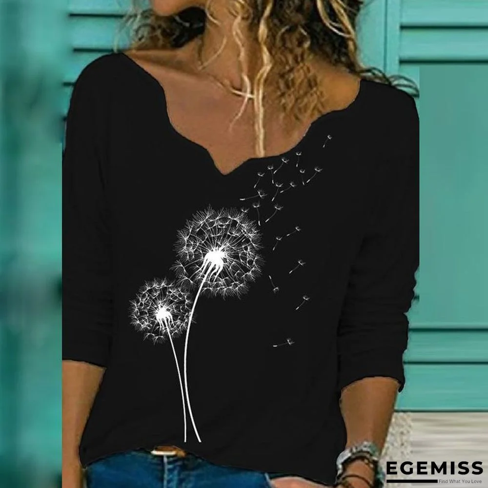 The New Elegant V-neck Long-sleeved Women's T-shirt Trend Casual Print Top | EGEMISS