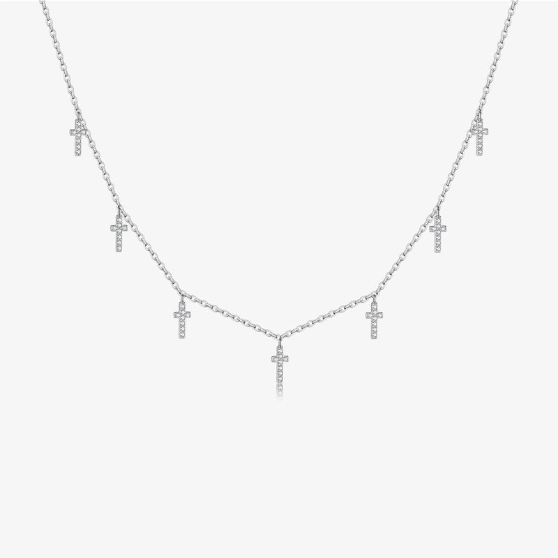 925 Sterling Silver Zircon Inlay Cross Pendant Necklace