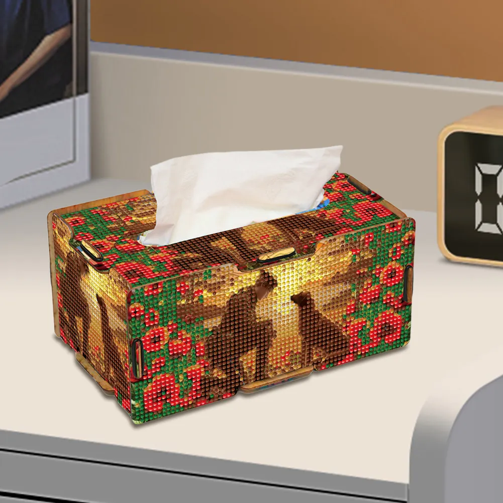 Soldier and Dog Diamond Painting Tissue Box Wood Diamond Art Tissue Storage Box