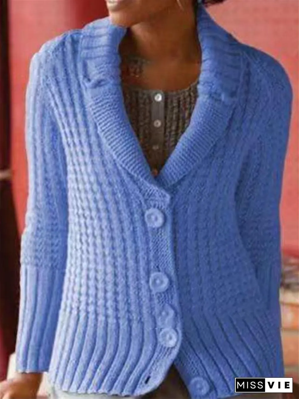 Lapel Plain Button Sweater Coat