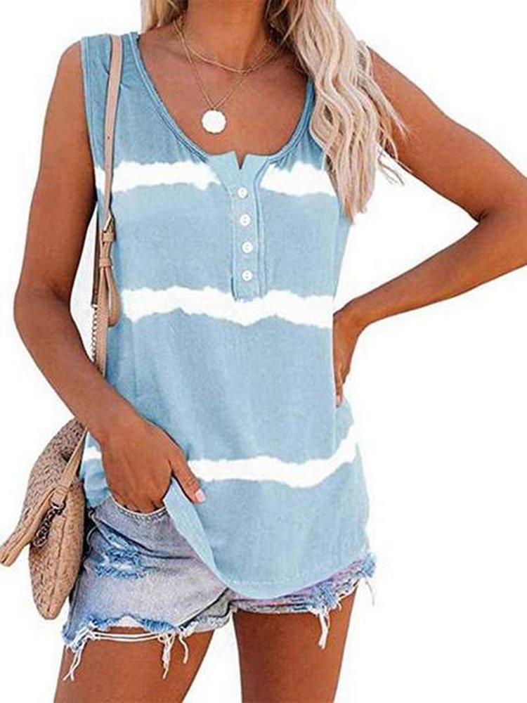 Women'S V-Neck Tie-Dye Sleeveless T-Shirt