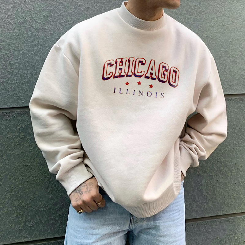Men's Oversized Vintage 'Chicago' Print Sweatshirt Lixishop 