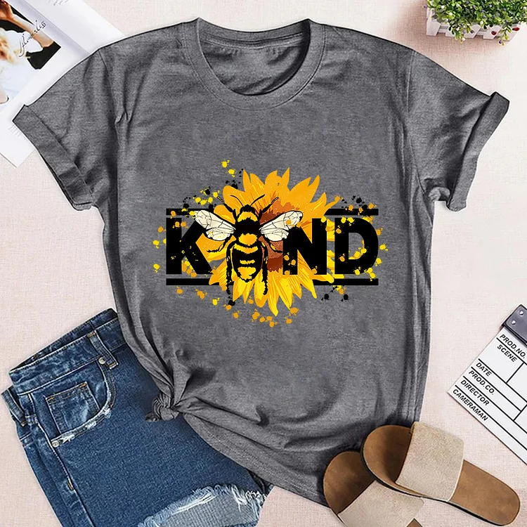 Creative Bee Kind Theme Neck T-shirt