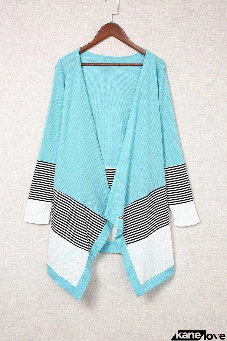 Striped Color Block Open Front Cardigan