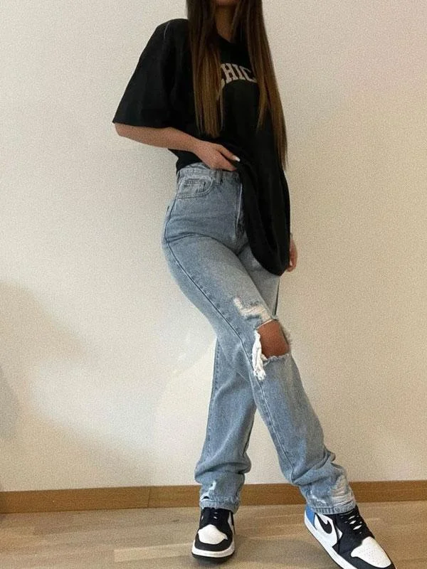 Ripped blue jeans