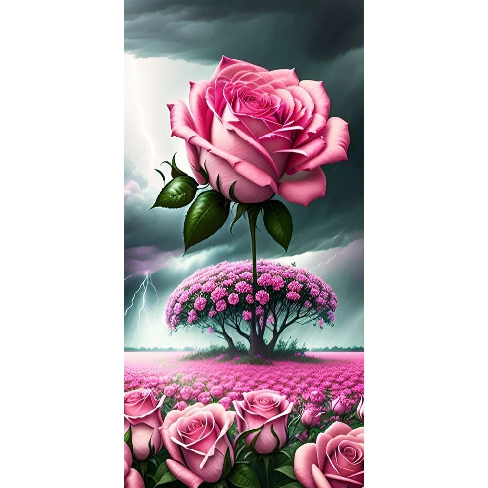 Floral Diamond Painting Pink Wild Flowers