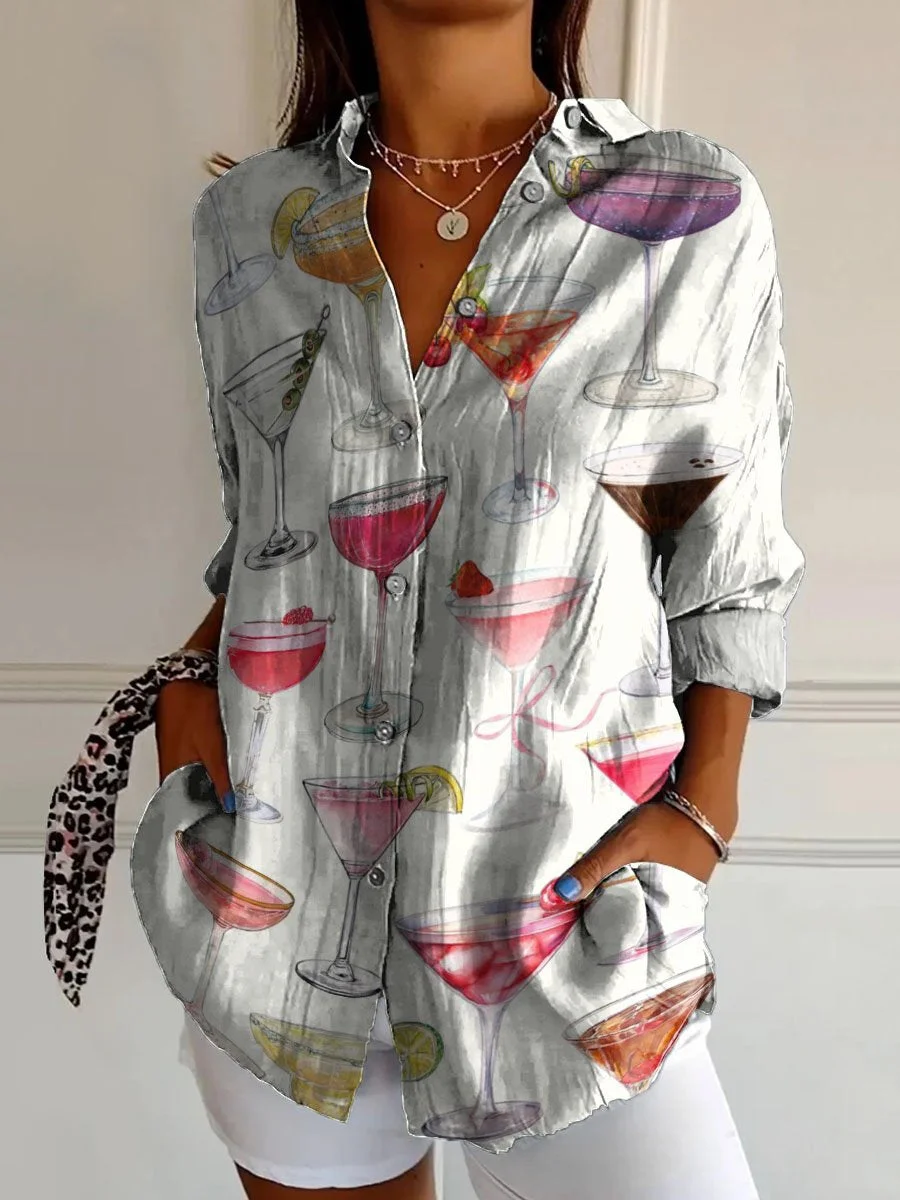 Colorful Summer Holiday Cocktail Decorative Pattern Casual Cotton Shirt