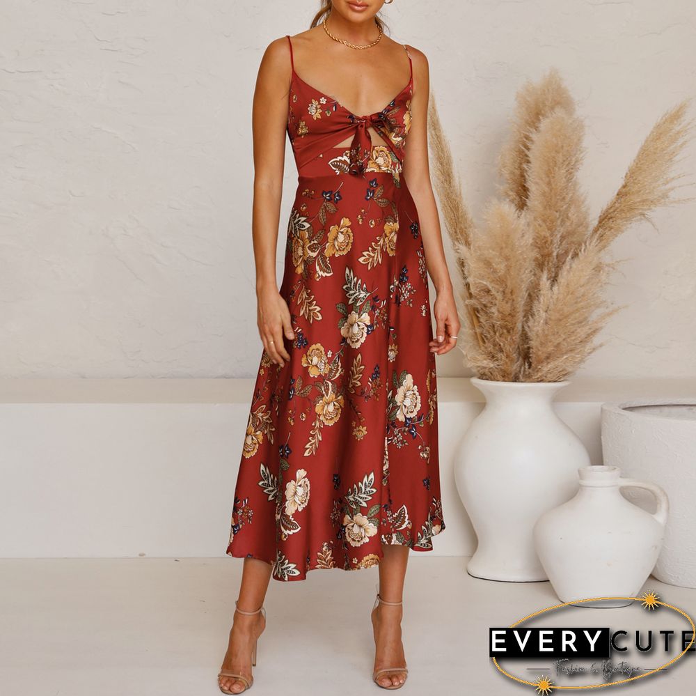 Stylish Temperament Printed Knotted Camisole Dress