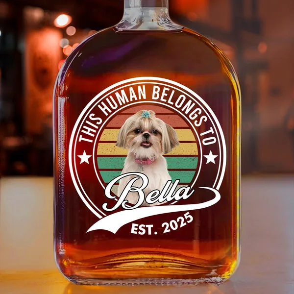Custom Photo Human Belongs To Dog Cat Whiskey Bottle