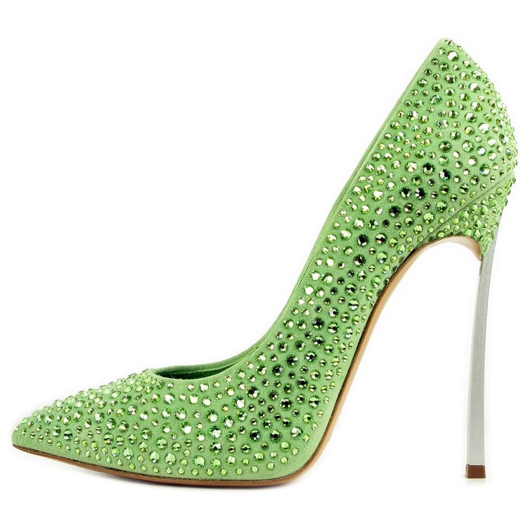 Green Pointy Toe Stiletto Heels Rhinestone High heels Shoes |FSJ Shoes