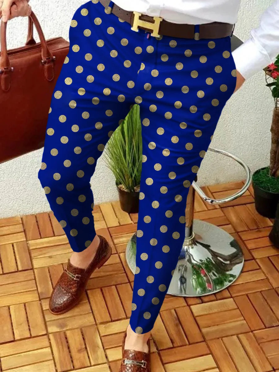 Men's Fashionable Golden Polka Dot Printed Suit Pants