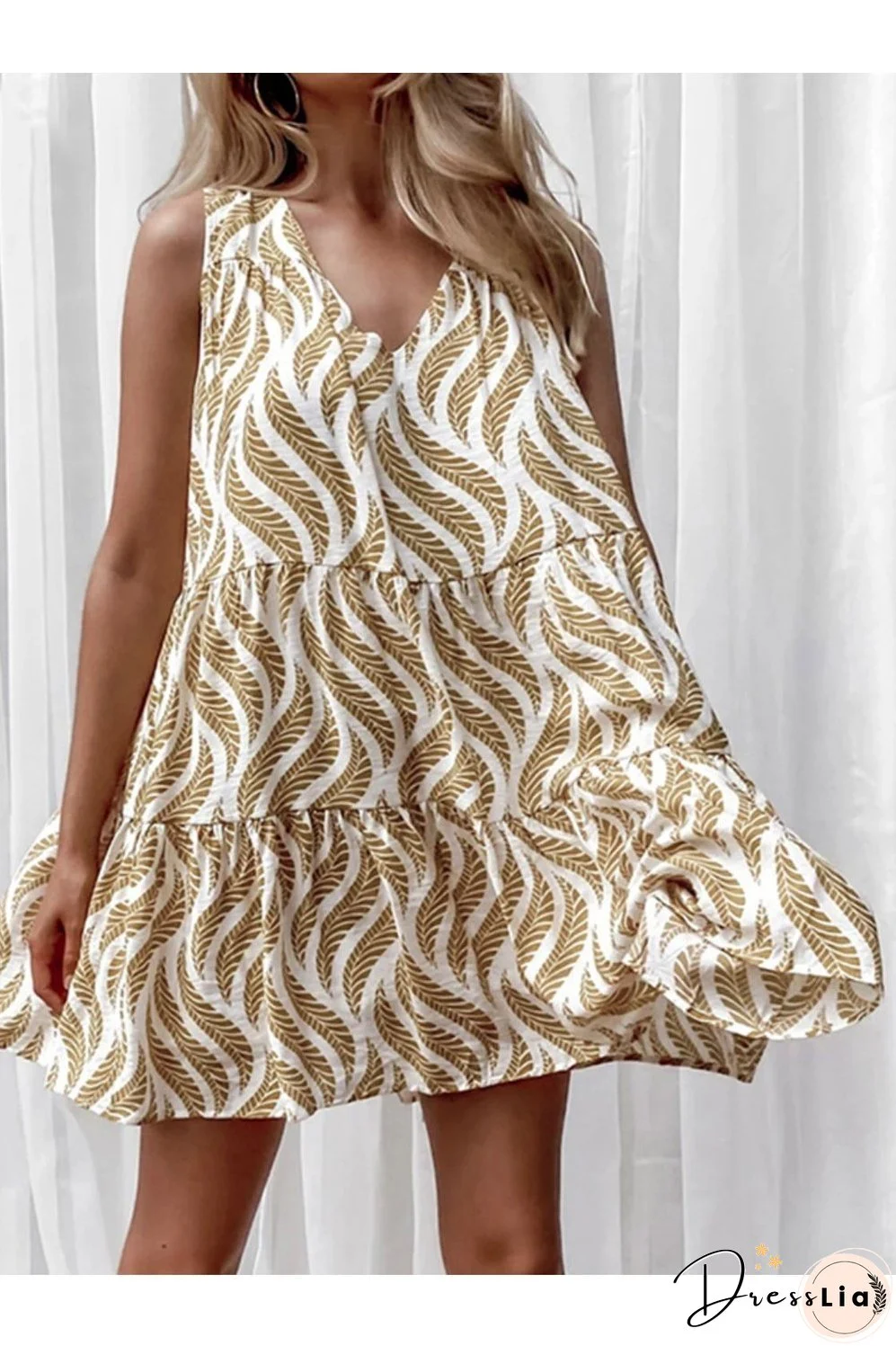 Printed V-Neck Sleeveless Mini Dress