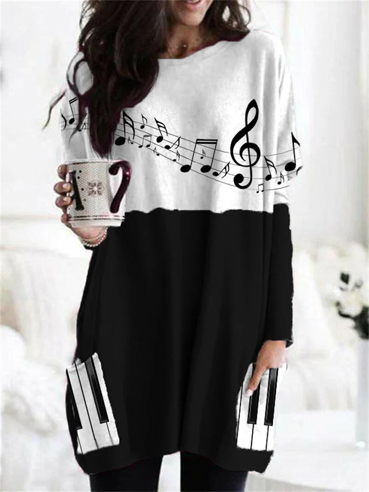 Music Notes Piano Keys Patch Pocket Tunic