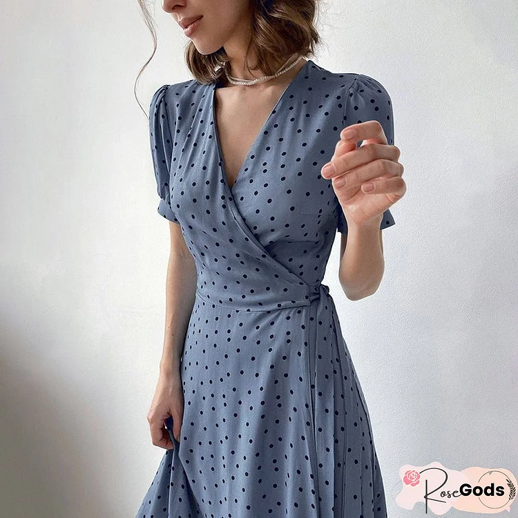 Elegant In Dot Wrap Midi Dress