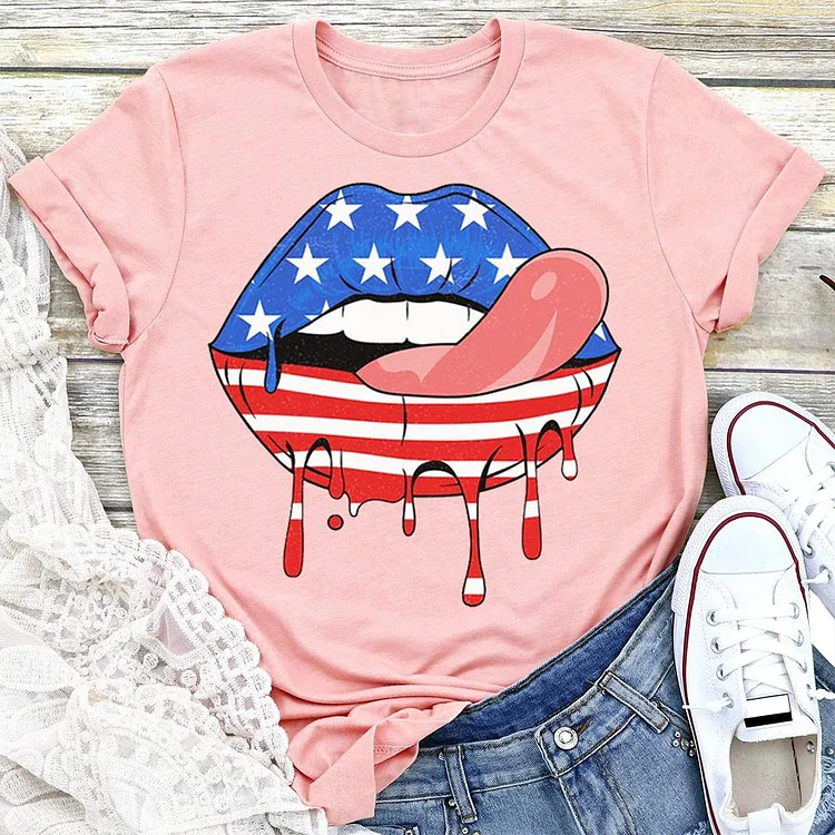 Independence Day Print Tongue T-shirt Tee-Annaletters